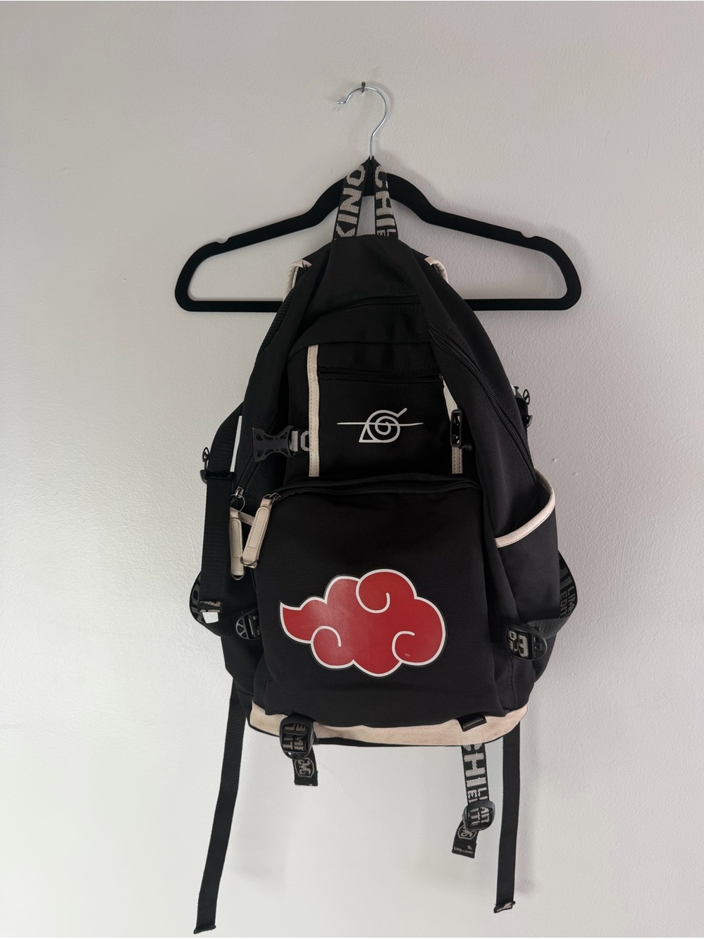 Black Backpack with Red Cloud Accent - Anime-Inspired Design